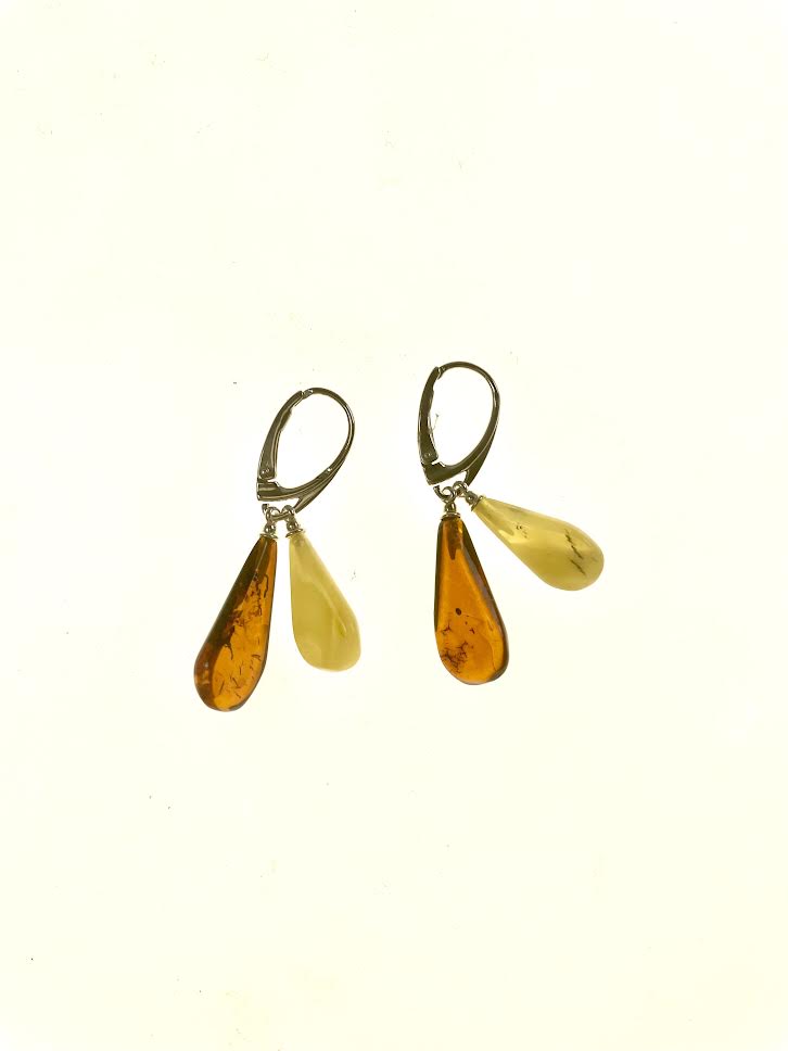 SS Amber Two Tone Pear Dangle Earrings