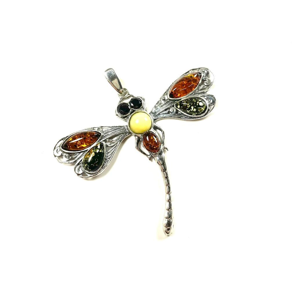 SS Amber Multicolor Dragonfly Pendant