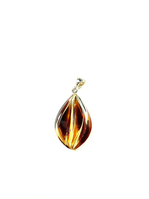 SS Amber Toasted Carved Pear Pendant