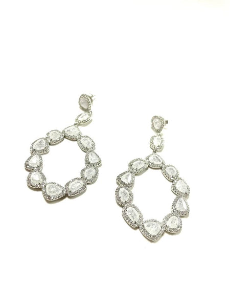 SS Quartz Crystal and CZ Freeform Drop Earrings