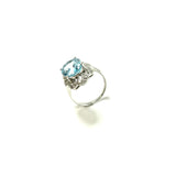 SS Blue Topaz and CZ Ring Size 7