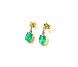 14K Emerald Oval and Diamond Drop Earrings