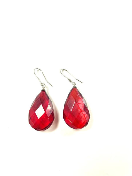 SS Amber Faceted Pear Dangle Earrings