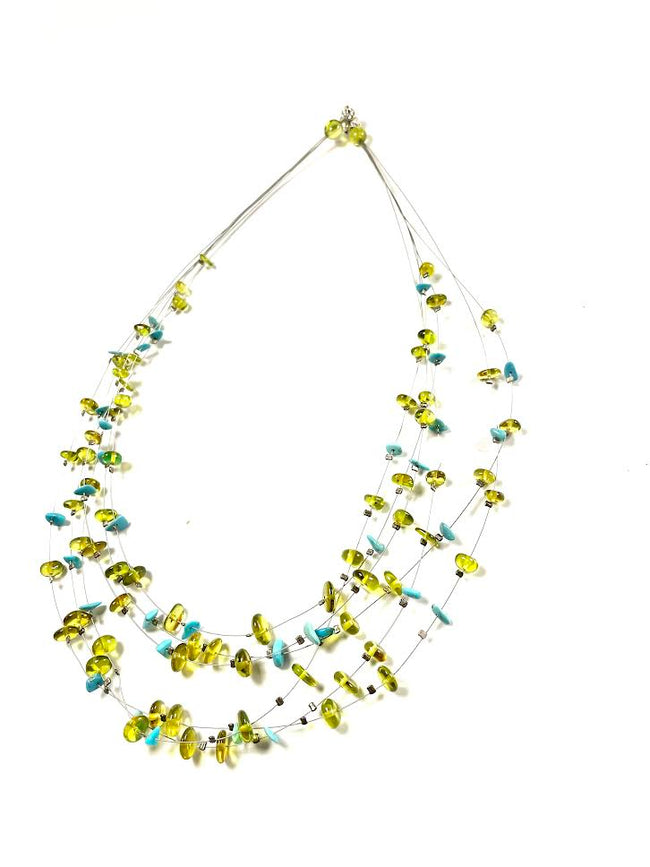 SS Caribbean Amber and Turquoise 6 Strand Wire Necklace