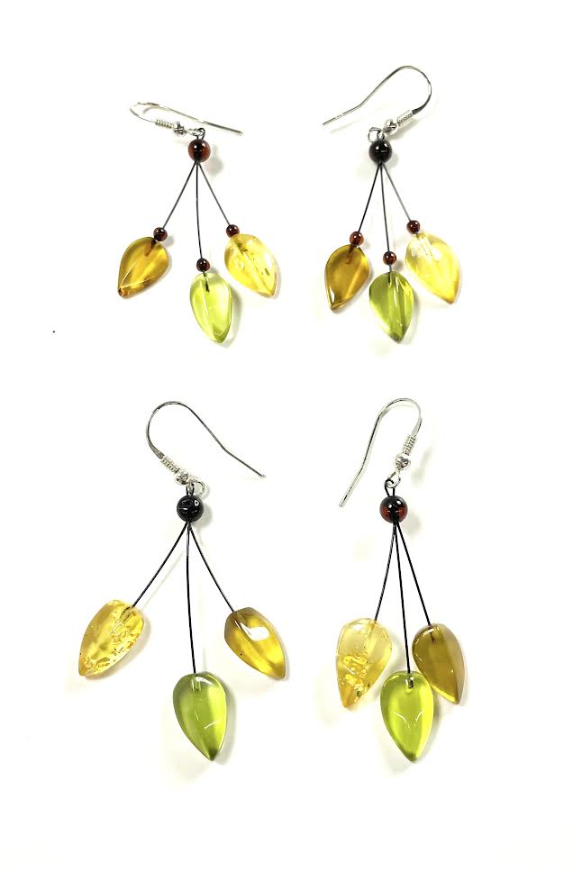 SS Multicolor Amber Three Leaf Dangle Earrings