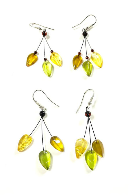 SS Caribbean Amber Leaf Dangle Earrings