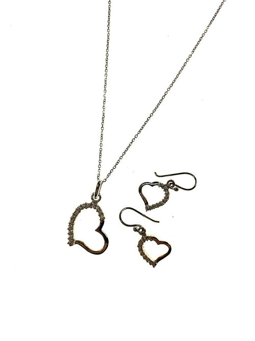 SS CZ Heart Earring and Necklace Set