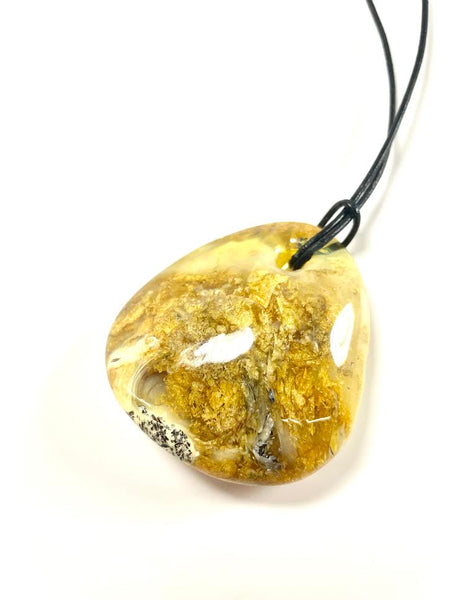 Assorted Amber Nugget Leather Drop Necklace