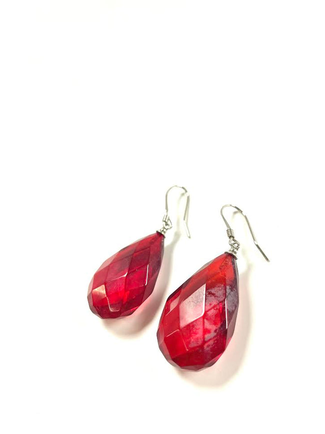 SS Amber Faceted Pear Dangle Earrings