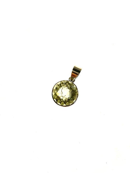 SS Green Amethyst Round Checkerboard Cut Pendant