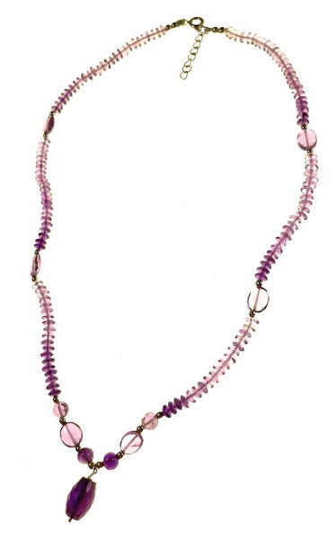 SS Amethyst Beaded Drop Necklace