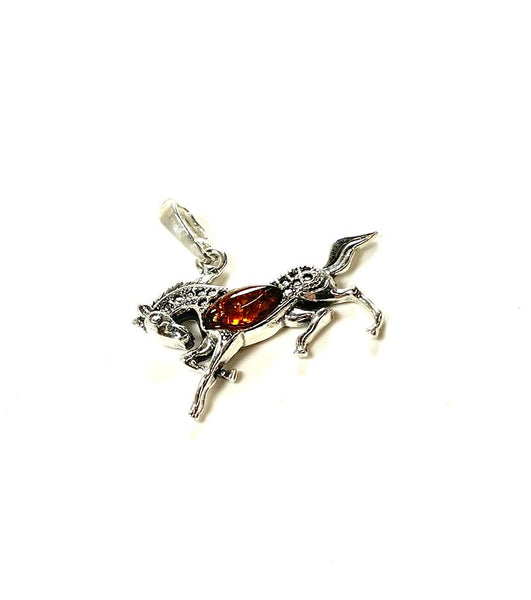 SS Amber Running Horse Pendant