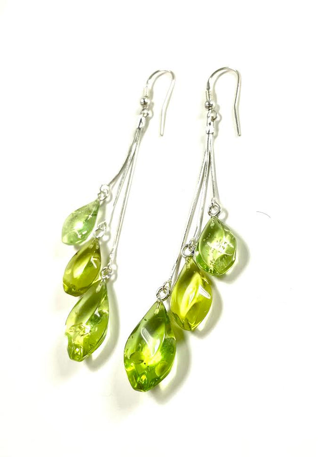 SS Caribbean Amber Three Leaf Dangle Earrings