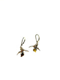 SS Amber/Butterscotch Amber Hummingbird Holding Rose Earrings
