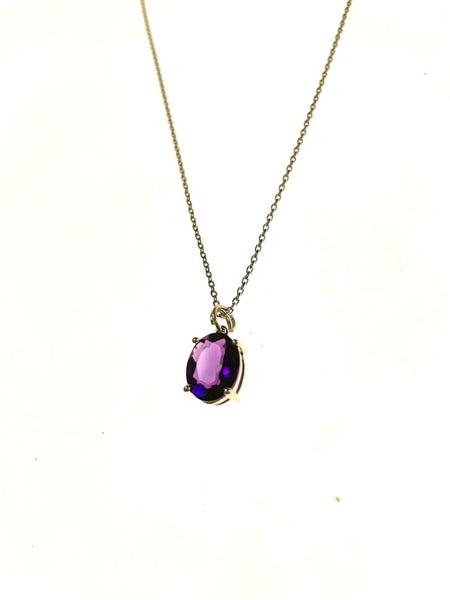 SS Created Amethyst Oval Pendant and Chain