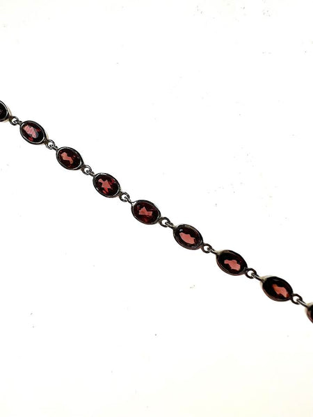 SS Garnet Oval Bezel Bracelet