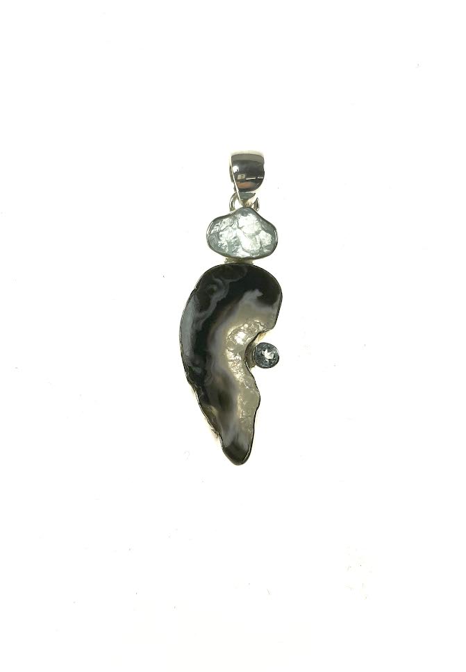 SS Agate, Aquamarine, and Blue Topaz Pendant