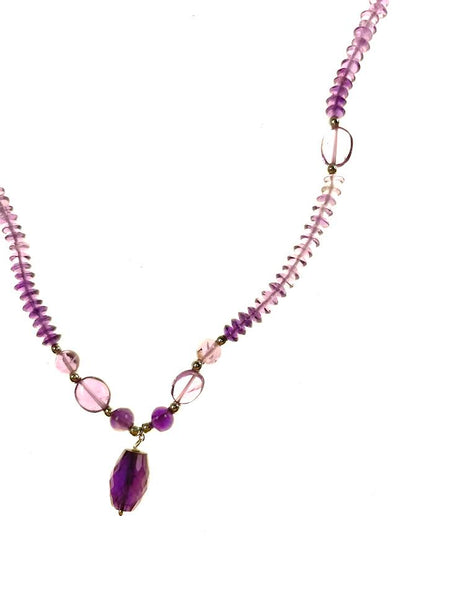 SS Amethyst Beaded Drop Necklace