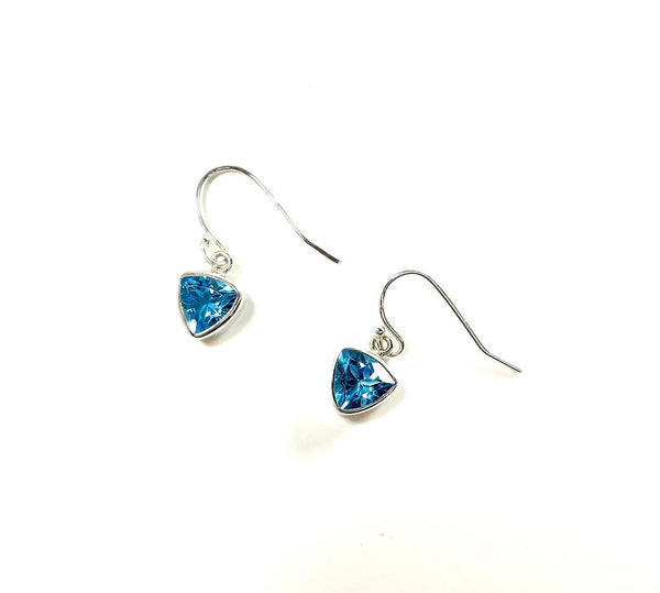 SS Blue Topaz Triangle Dangle Earrings