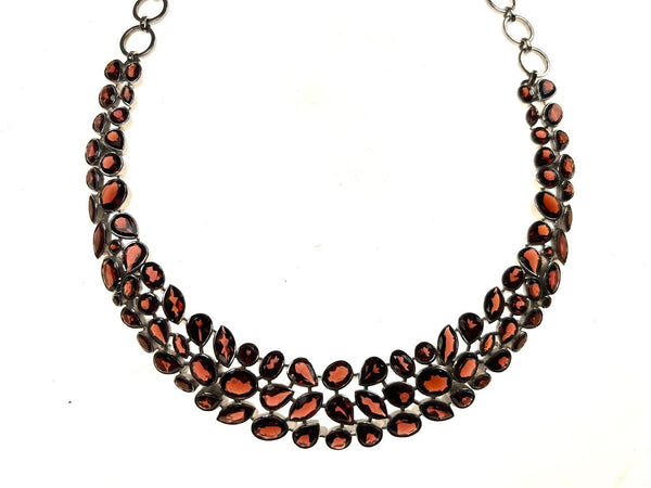 SS Garnet Three Row Toggle Necklace