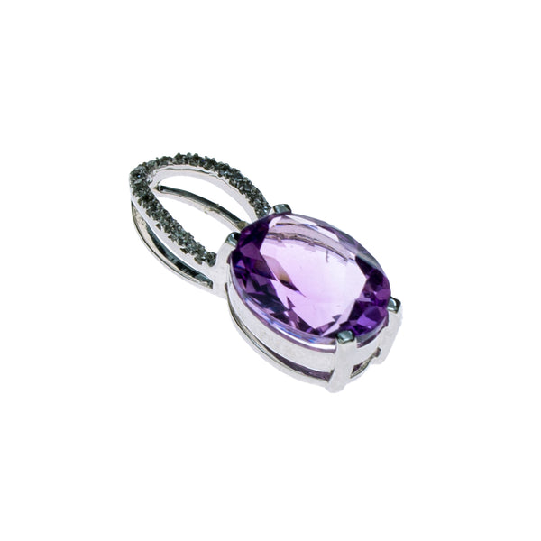 14K White Gold Amethyst Diamond Pendant