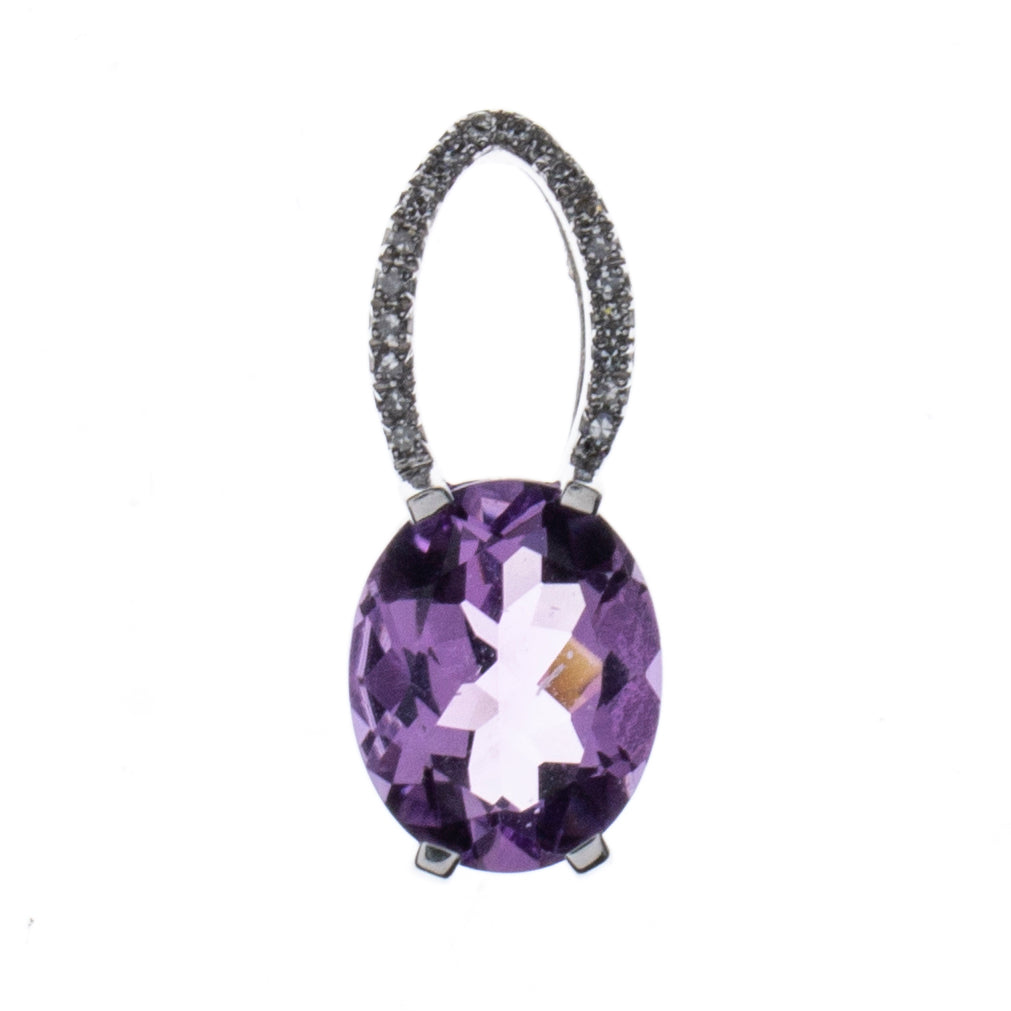 14K White Gold Amethyst Diamond Pendant