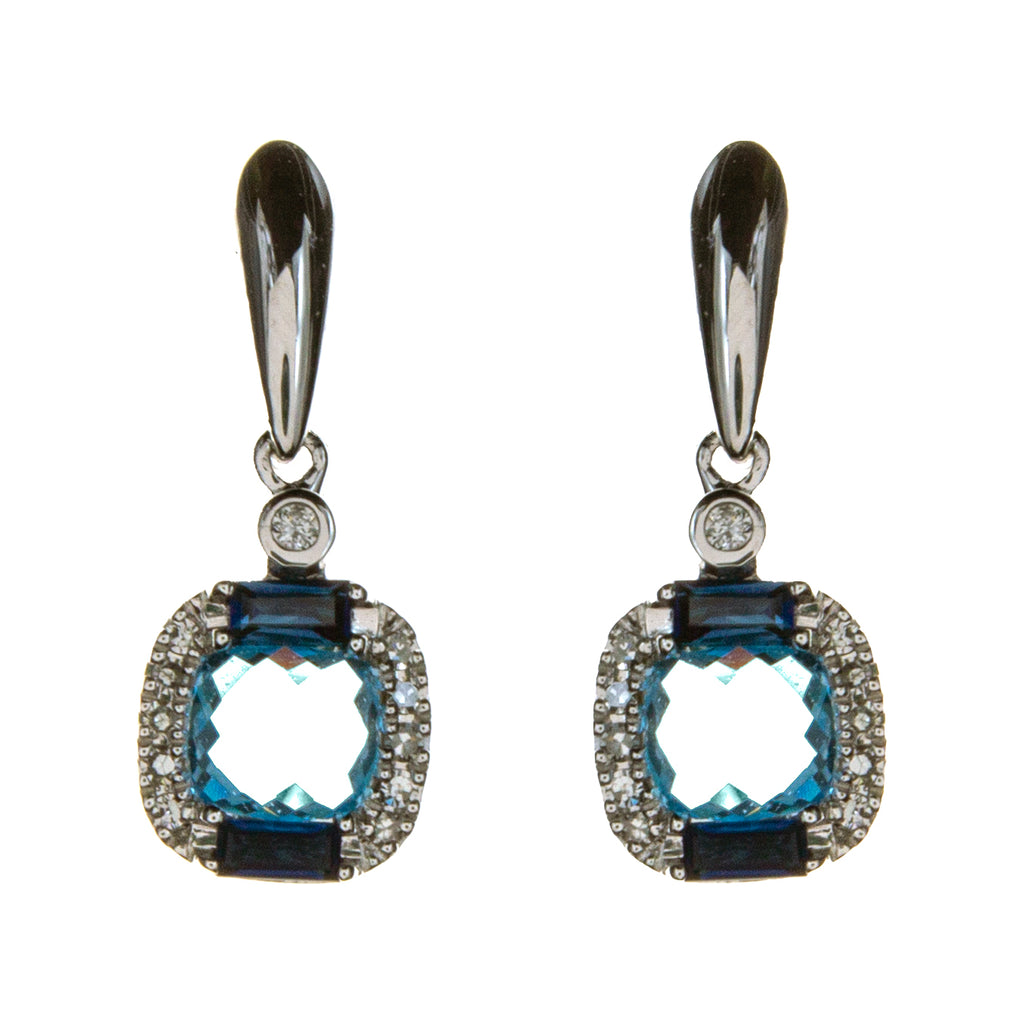 14K White Gold Blue Topaz 2 Tone Earrings