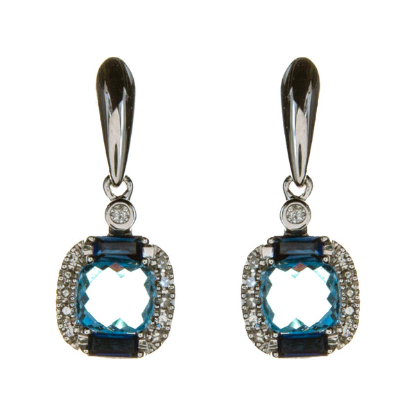 14K White Gold Blue Topaz 2 Tone Earrings