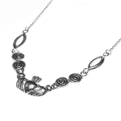 Sterling Silver Celtic Claddagh Swirl Necklace