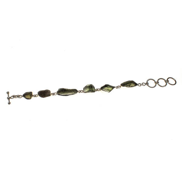 Sterling Silver Moldavite Nugget Toggle Bracelet