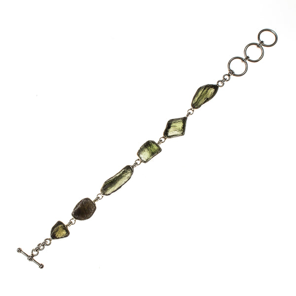 Sterling Silver Moldavite Nugget Toggle Bracelet