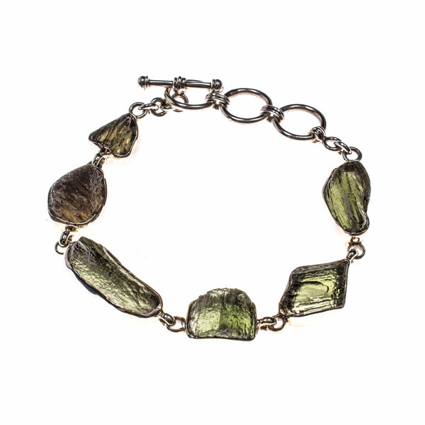 Sterling Silver Moldavite Nugget Toggle Bracelet