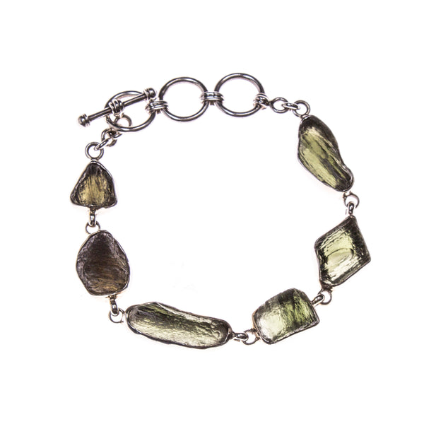 Sterling Silver Moldavite Nugget Toggle Bracelet