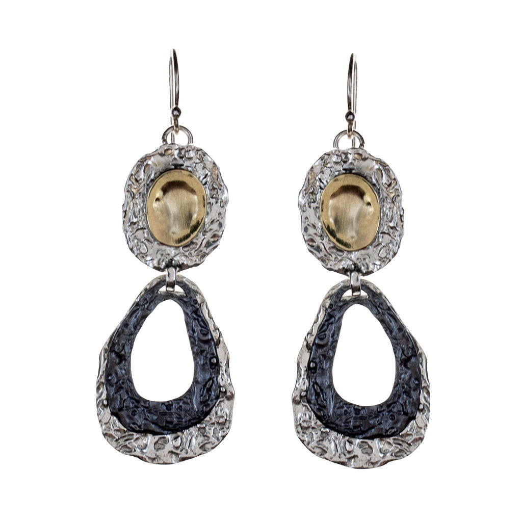Sterling Silver 14K Yellow Gold Oxidized Earrings