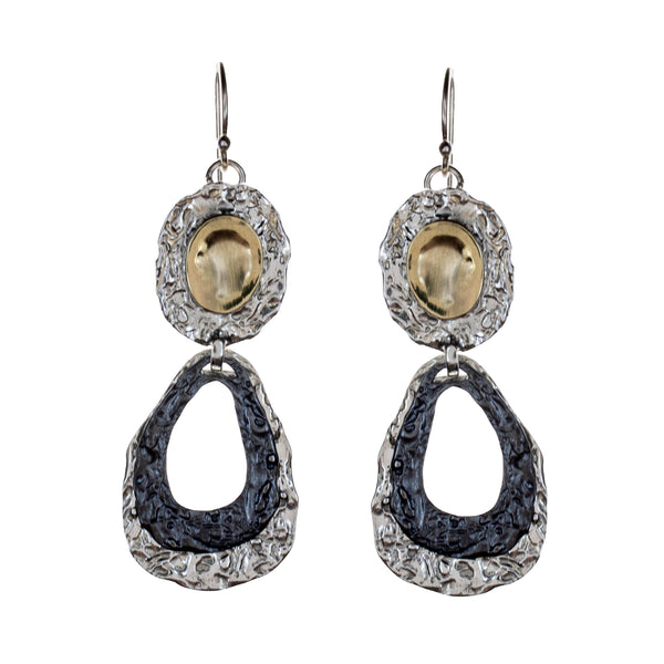 Sterling Silver 14K Yellow Gold Oxidized Earrings