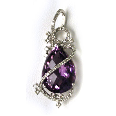 14K White Gold Amethyst Pear Pendant