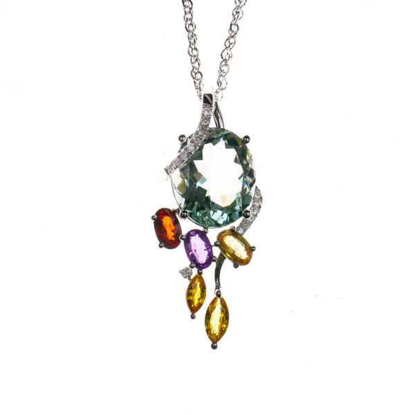 14K Green Amethyst Spring Leaves Necklace