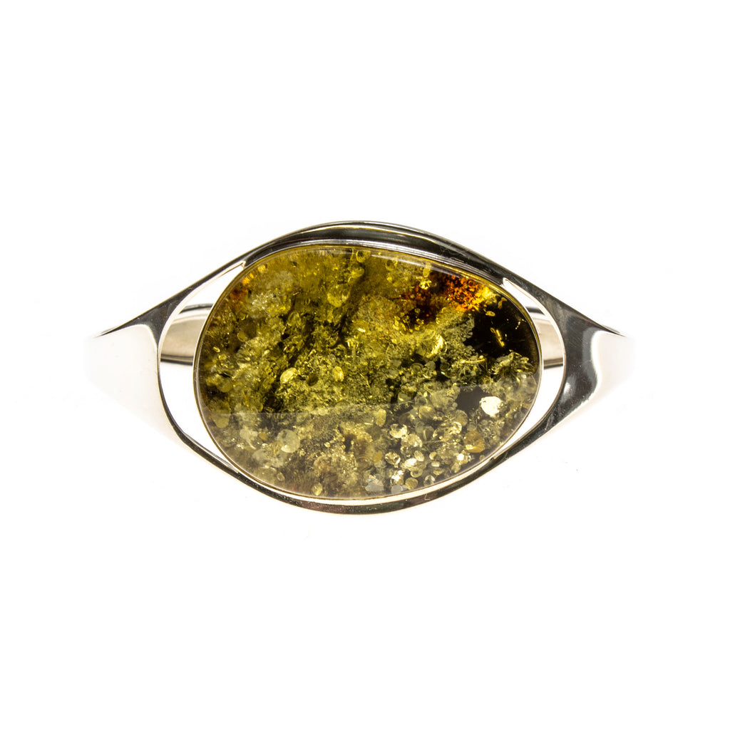 SS Green Amber Nugget Cuff Bracelet