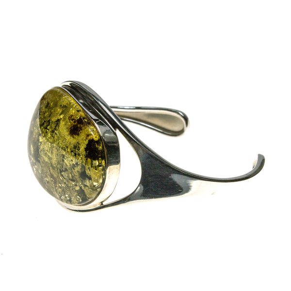 SS Green Amber Nugget Cuff Bracelet