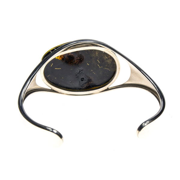 SS Green Amber Nugget Cuff Bracelet