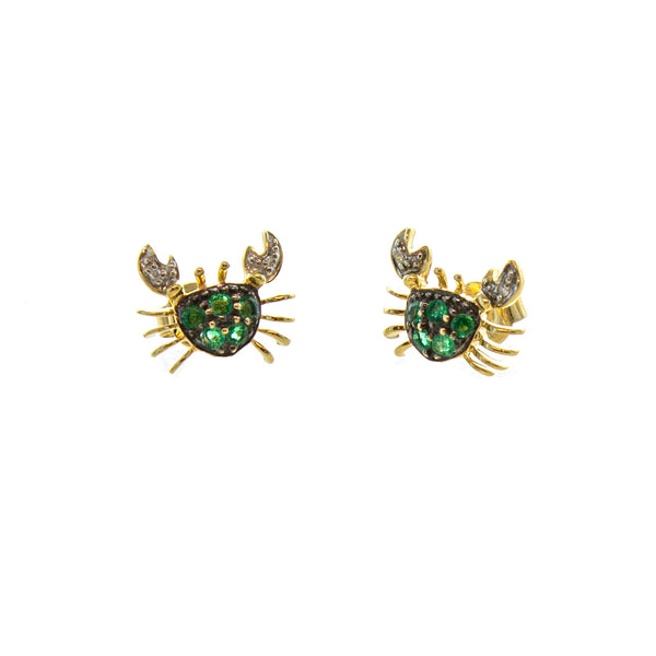 14K Emerald & Dias Crab Earrings