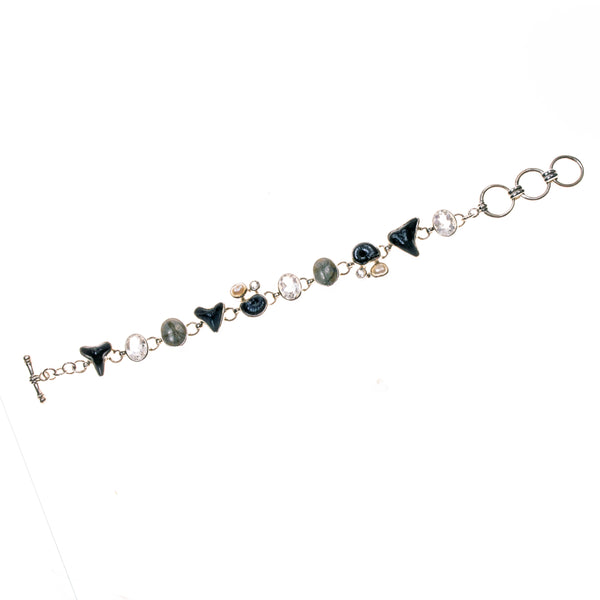 Sterling Silver Ammonite Sand Dollar and Shark Tooth Bracelet
