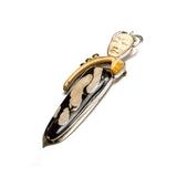 SS Art Nouveau Fossilized Palm Wood, Shell & Fossilized Walrus Tusk, Citrine & Lemon Quartz Pin/Pendant