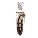 SS Art Nouveau Fossilized Palm Wood, Shell & Fossilized Walrus Tusk, Citrine & Lemon Quartz Pin/Pendant