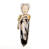 SS Art Nouveau Fossilized Palm Wood, Shell & Fossilized Walrus Tusk, Citrine & Lemon Quartz Pin/Pendant