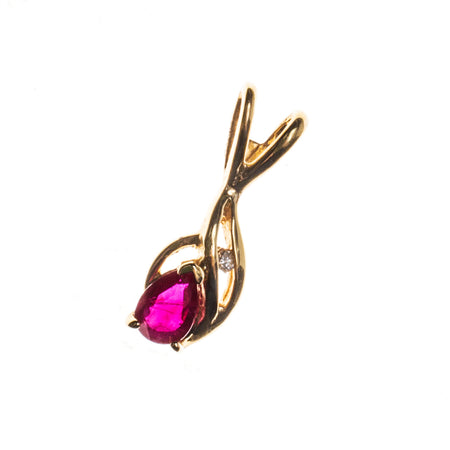 14K Yellow Gold Mabe Pearl Ruby Cat Pendant