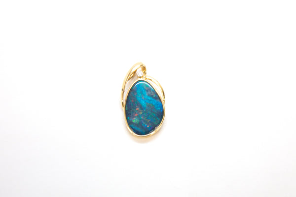 14K Boulder Opal and Diamond Pear Pendant