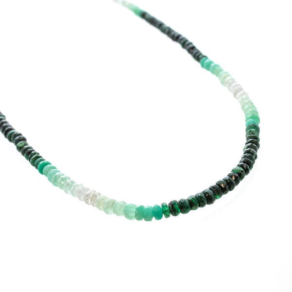 SS Emerald Faceted Variegated Bead Necklace