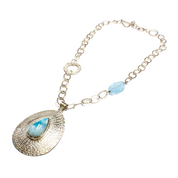 SS Larimar Pear Cobblestone Texture Necklace