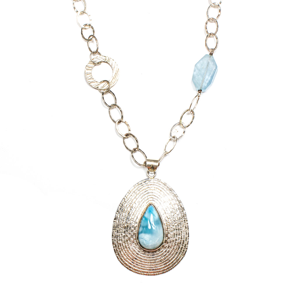 SS Larimar Pear Cobblestone Texture Necklace